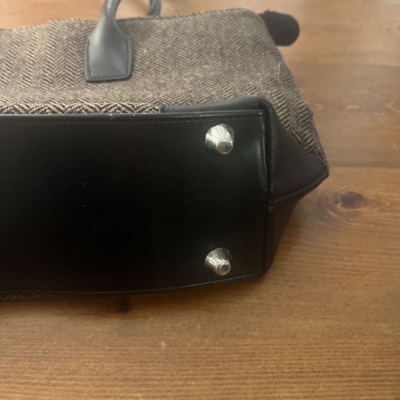 Eddie Bauer Wool Blend Leather Trim Brown/Black Chevron Purse - Picture 7 of 10